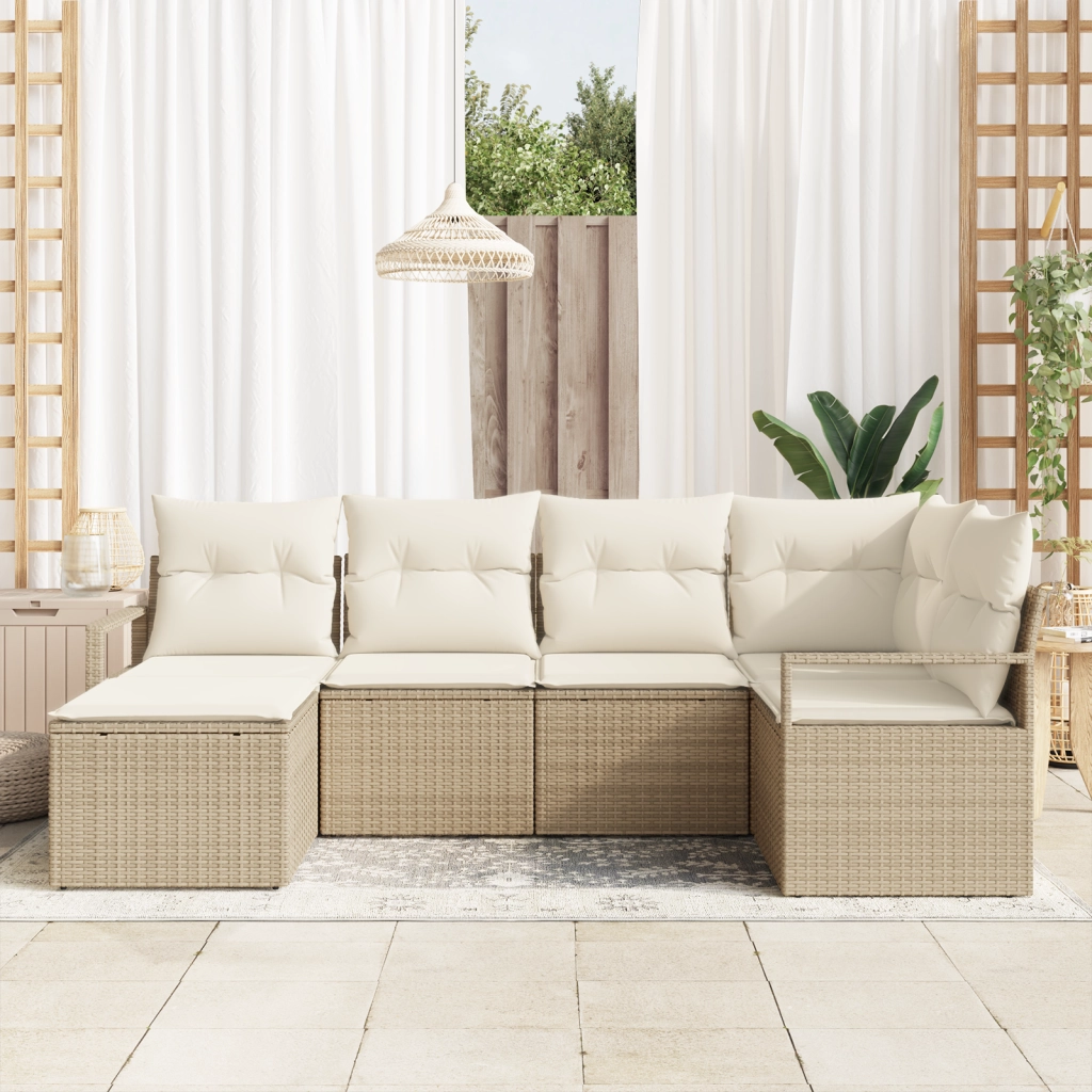 Set di divani da giardino  6 pezzi con cuscini Beige in Polyrattan