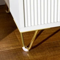 Comodino con 2 Cassetti in Legno con Maniglie e Gambe in Metallo, 40x40x47 cm, Bianco e Oro