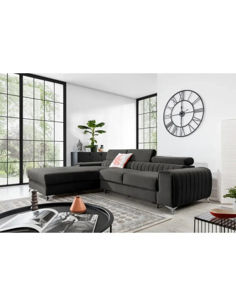 Divano angolare sinistro Grigio scuro convertibile 3 posti JAYSON grande comfort