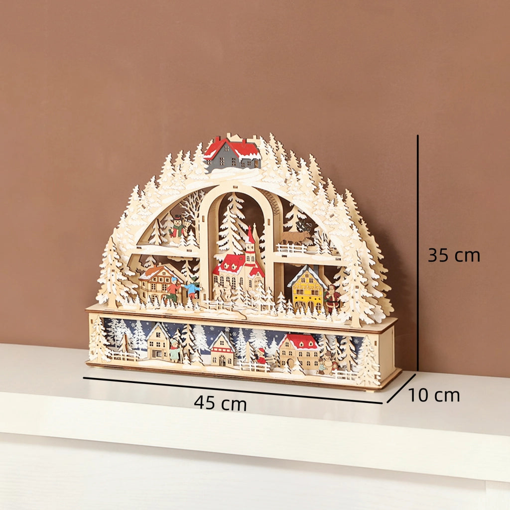 Villaggio di Natale ¨C zephmum ¨C con LED, in legno, 45x10x35 cm