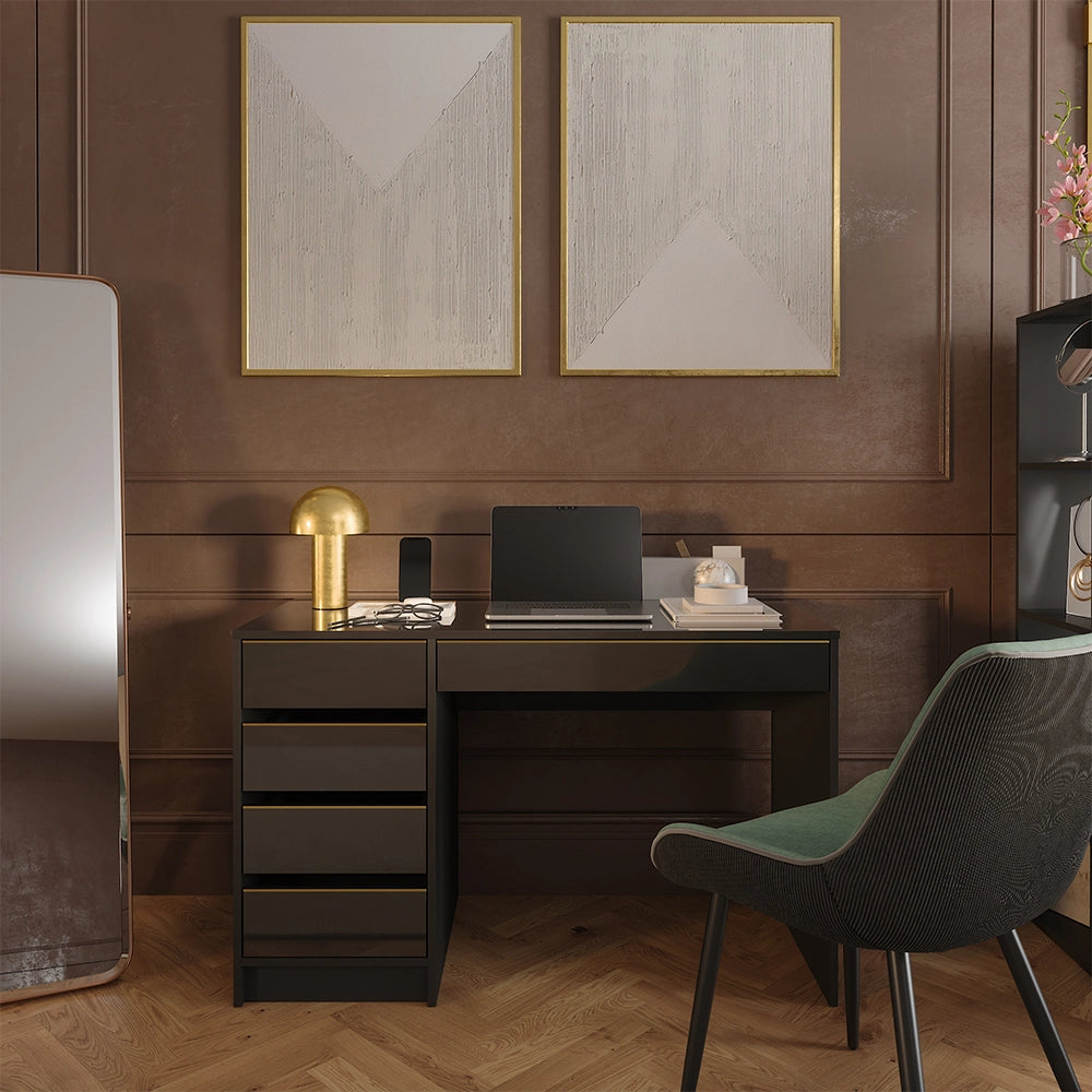 Vicco Scrivania Nero lucido 55 x 120 cm con cassetti