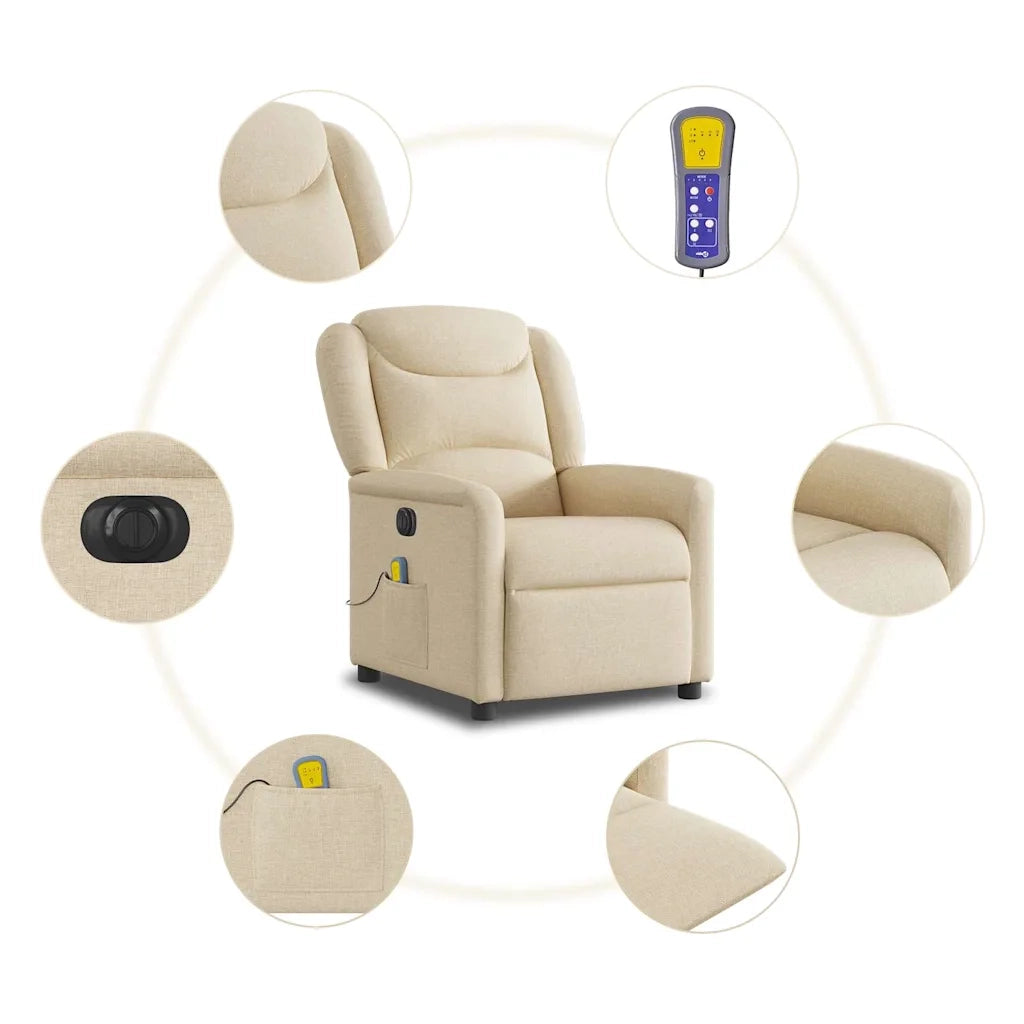 Divano Sedia-Poltrona Reclinabile Massaggiante Elettrica Crema in Tessuto 337786