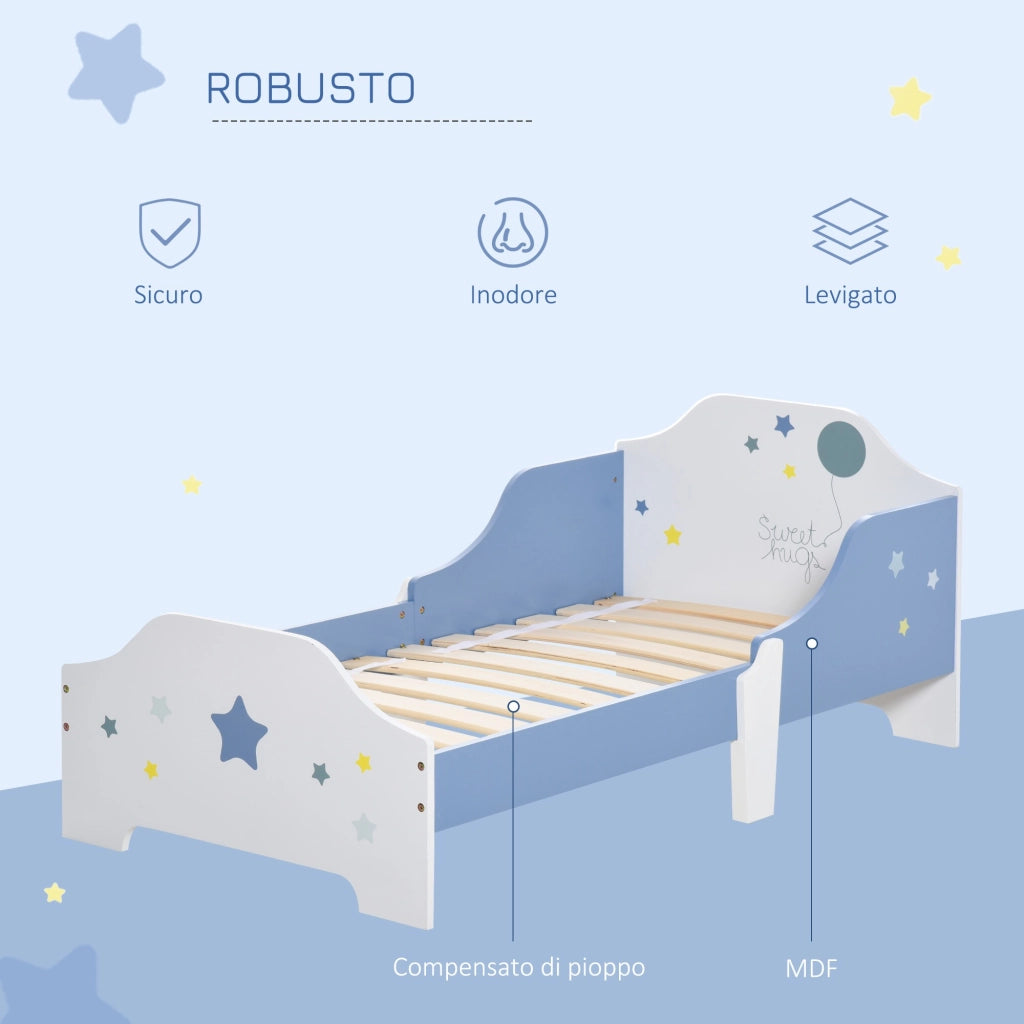 EasyComfort Letto Basso per Bambini di +3 Anni con Sponde Blu e Bianco