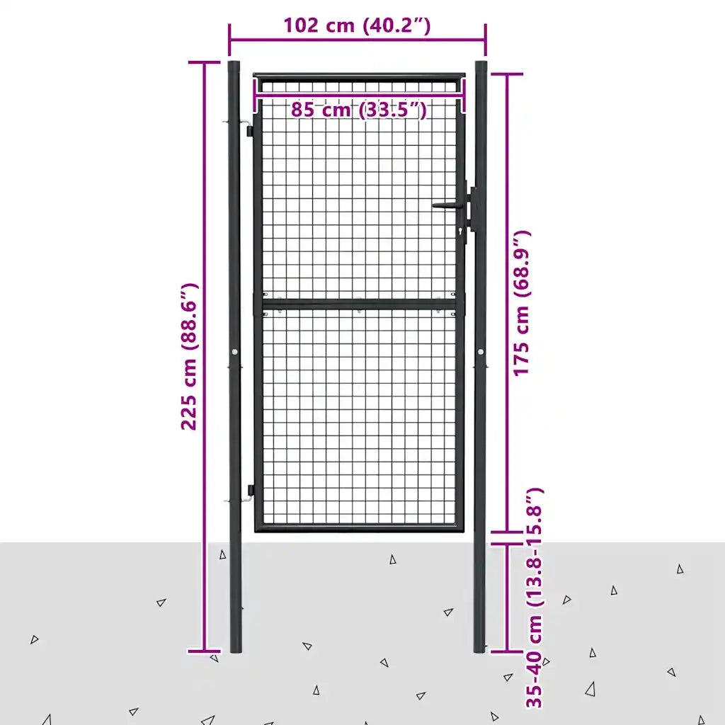 Cancello da Giardino in Rete di Acciaio Zincato 100x175 cm Grigio 145774