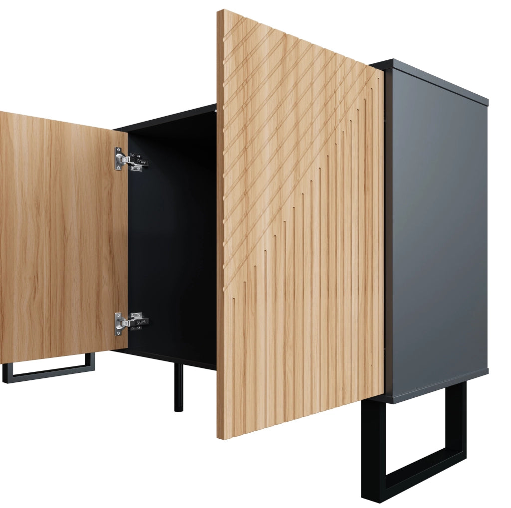 Mobile TV/credenza 160 x 38 x 75 cm in MDF e truciolare; nero e effetto legno