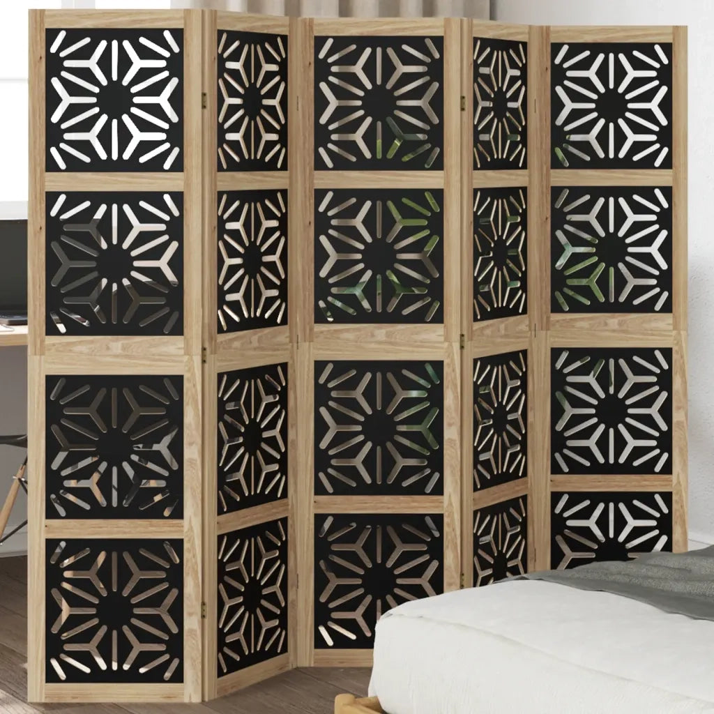 Divisorio Ambienti | Divider per stanze | Paravento 5 Pannelli Marrone e nero Legno di Paulownia