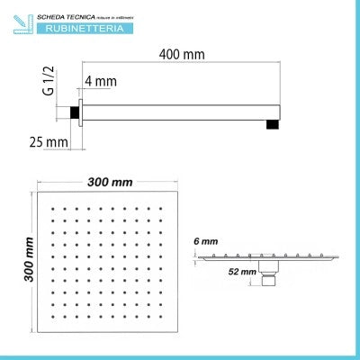 Set doccia da incasso con soffione 30 cm e kit doccia completo Lotus