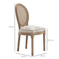 Set 2 Sedie per Soggiorno in Stile Vintage con Schienale Traforato, in Legno e Tessuto, 49x56x96cm, Bianco Crema