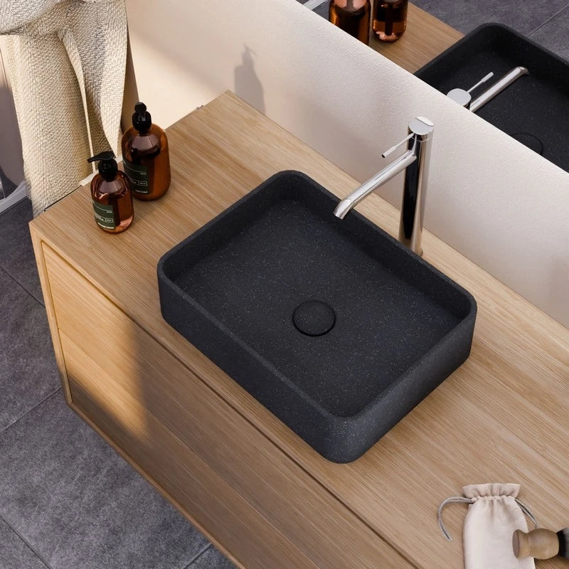 Lavabo da appoggio sabbia rettangolare nero 406x304x101 mm senza piletta - Sandstone
