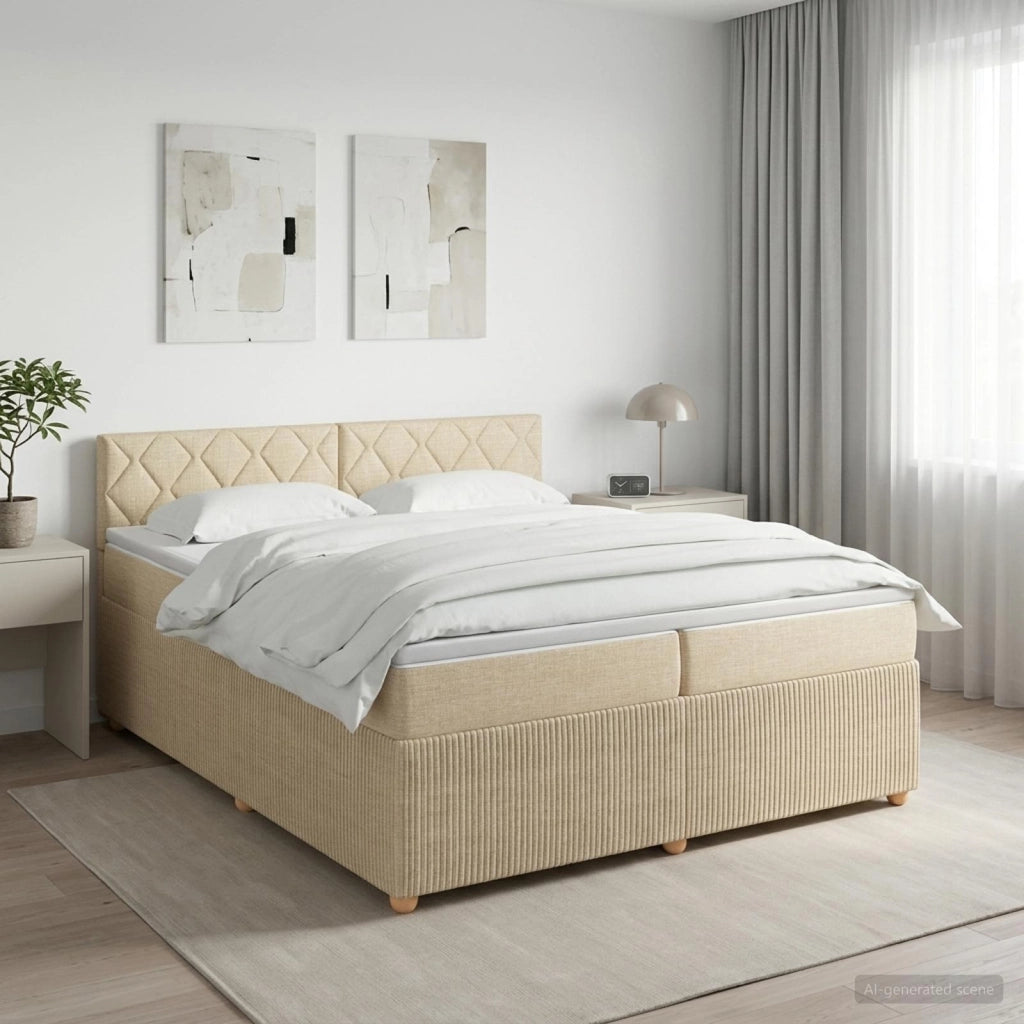 Letto box spring con materasso Crema 200 x 200 cm Tessuto 3451557