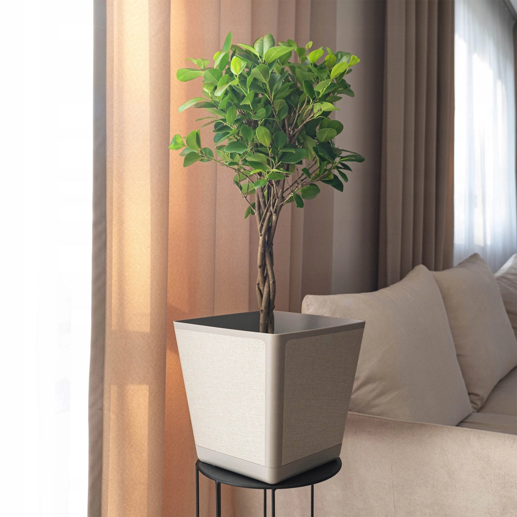 Coprivaso quadrato KADAX con supporto, in tessuto beige fantasia, 24 cm