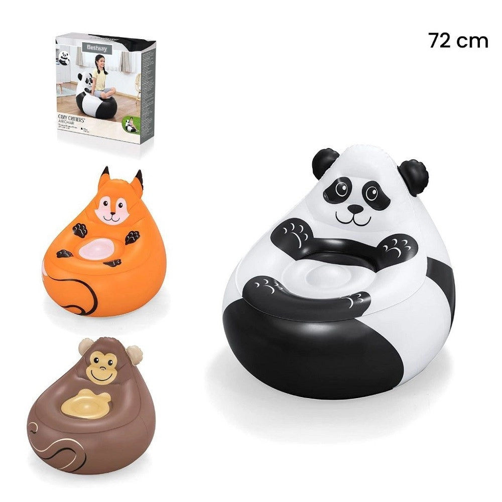 Trade Shop - Poltroncina Poltrona Gonfiabile Design Animali Panda Scimmia Volpe 72 Cm 75116 -