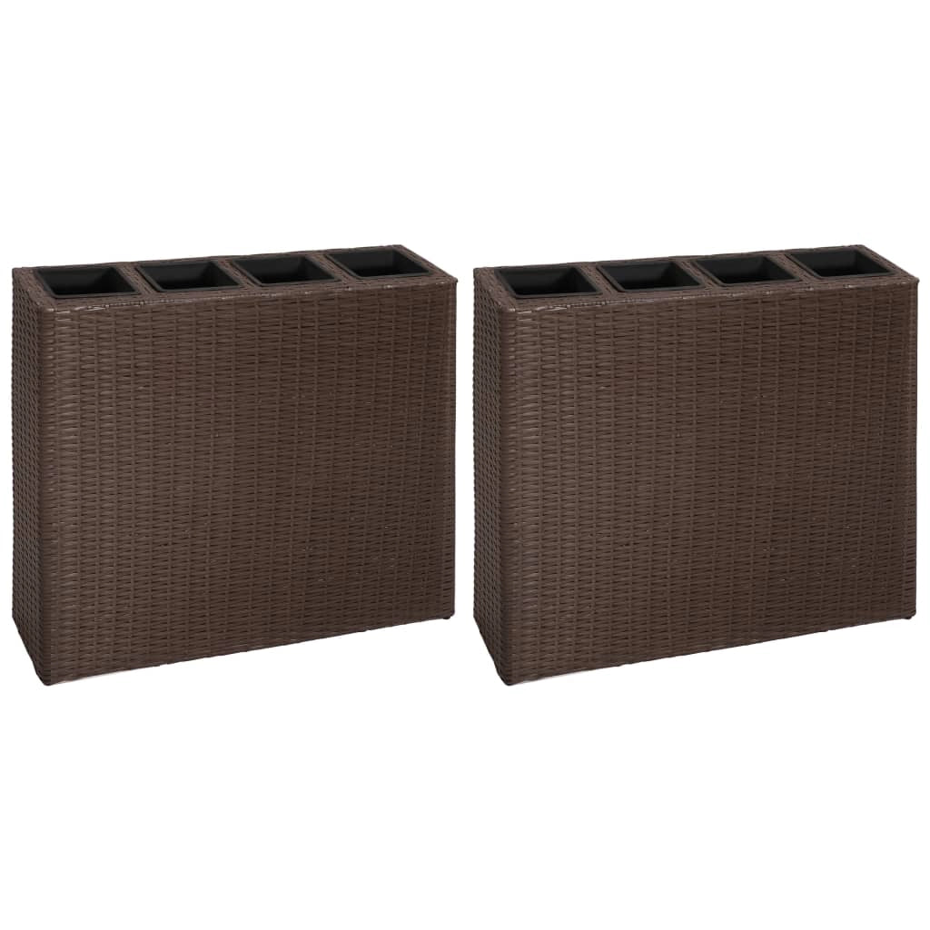 Set di 2 aiuole rialzate per piante fiori e 4 vasi in resina intrecciata marrone 02_0001361