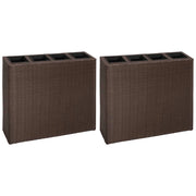 Set di 2 aiuole rialzate per piante fiori e 4 vasi in resina intrecciata marrone 02_0001361