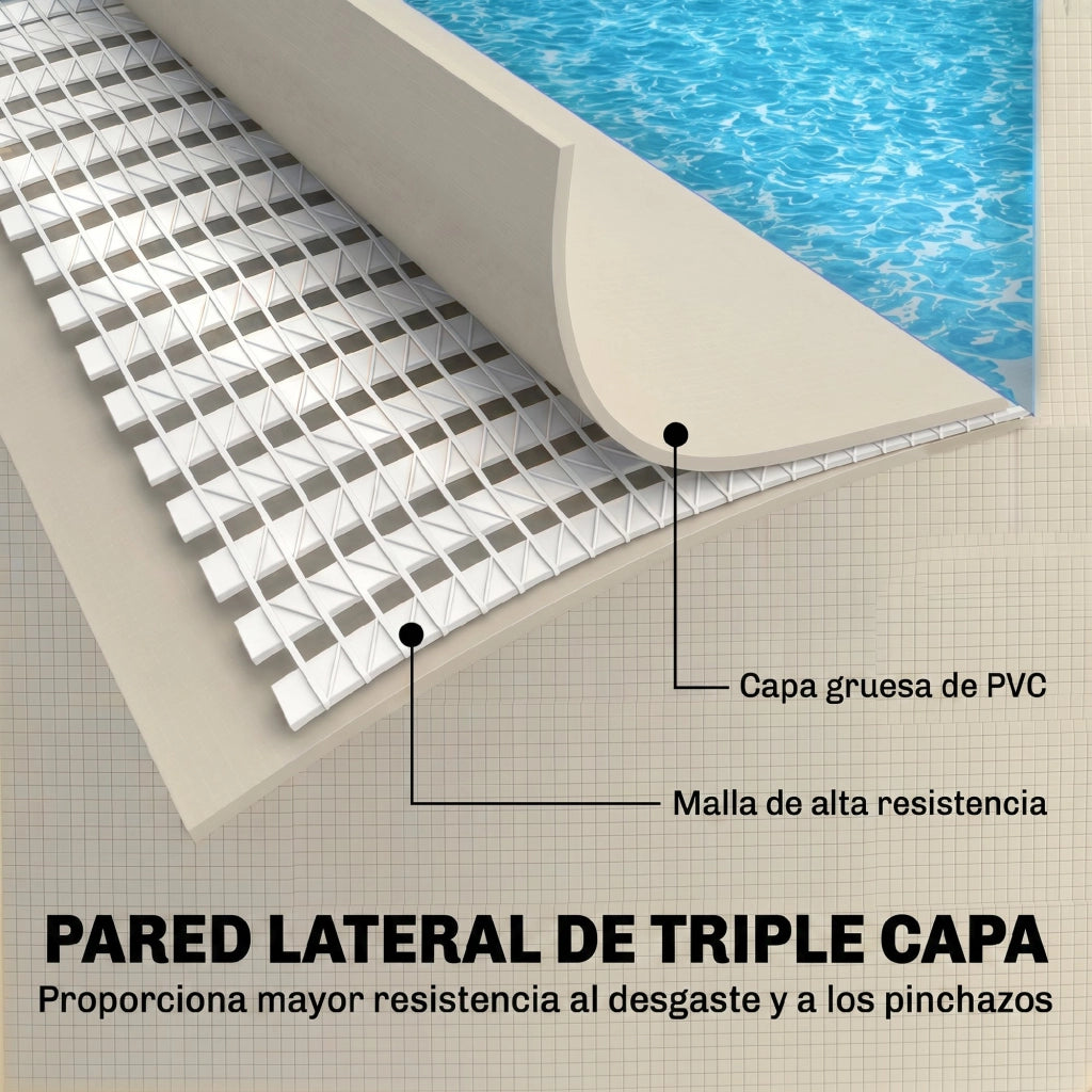 Piscina Desmontable Tubular 316x238x66,5 cm 3700 L ¨C zephmum ¨C Grigio con Marco Met¨¢lico
