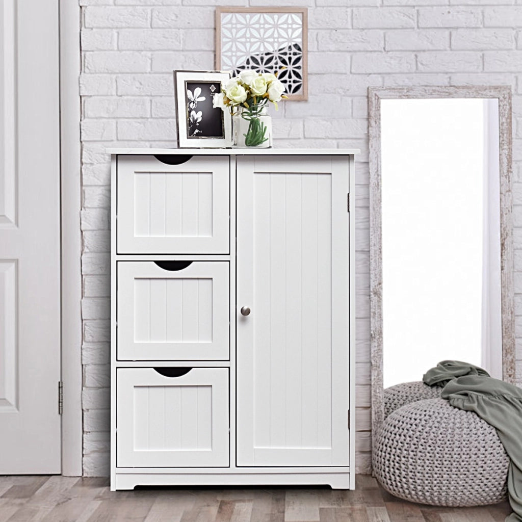 Armadietto di stoccaggio per ufficio con 3 cassetti, Mobile laterale in legno 60x30x81cm Bianco-Cassettiere