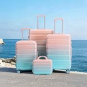 Carrello pieghevole set da viaggio con 4 valigie, ruote girevoli e lucchetto a combinazione, pc rosa, 50.0 × 29.5 × 77.5 cm