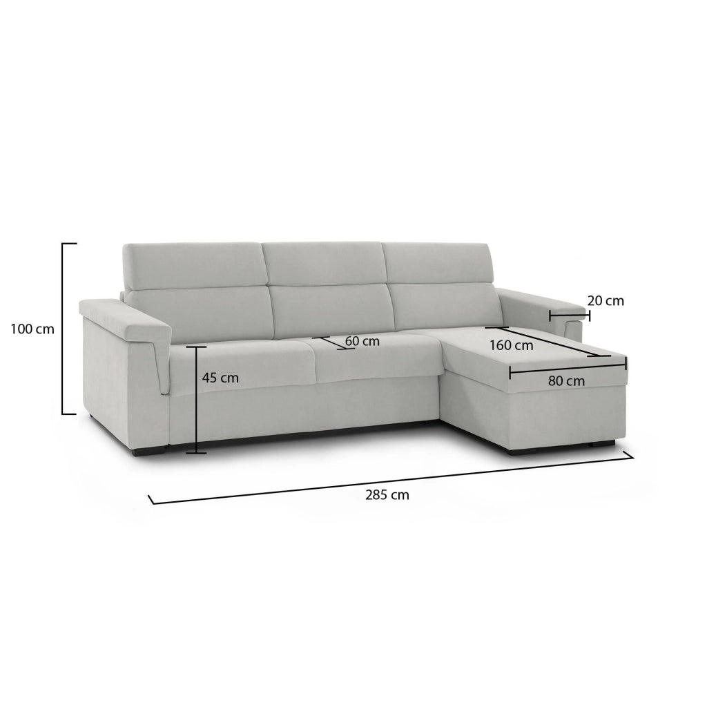 Cintano, Divano Fisso con Penisola Sfoderabile Made in Italy, 285x160 cm Grigio Chiaro