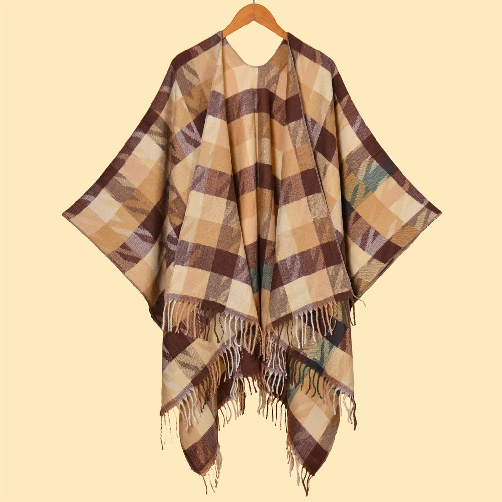 Nuova sciarpa da donna, scialle a quadri con nappe in jacquard