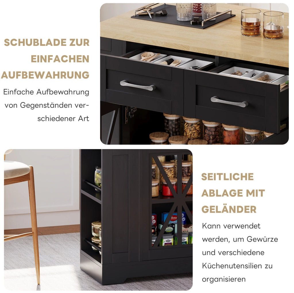 Isola cucina mobile 120 cm con piano pieghevole e USB