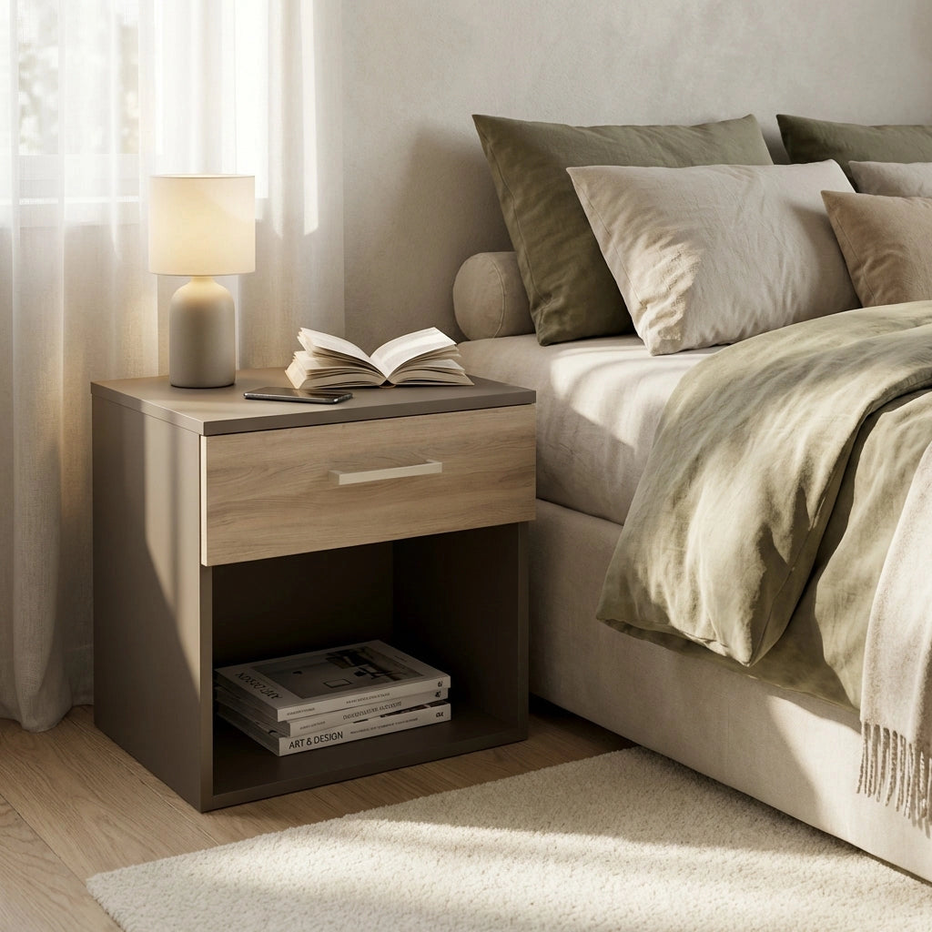 Comodino un cassetto e un vano in Legno Composito cm 44 4x33x43 5 - JAY