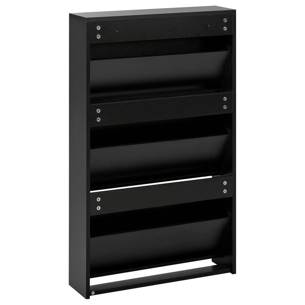 Scarpiera 3 scomparti con telaio in MDF e specchi nero design moderno