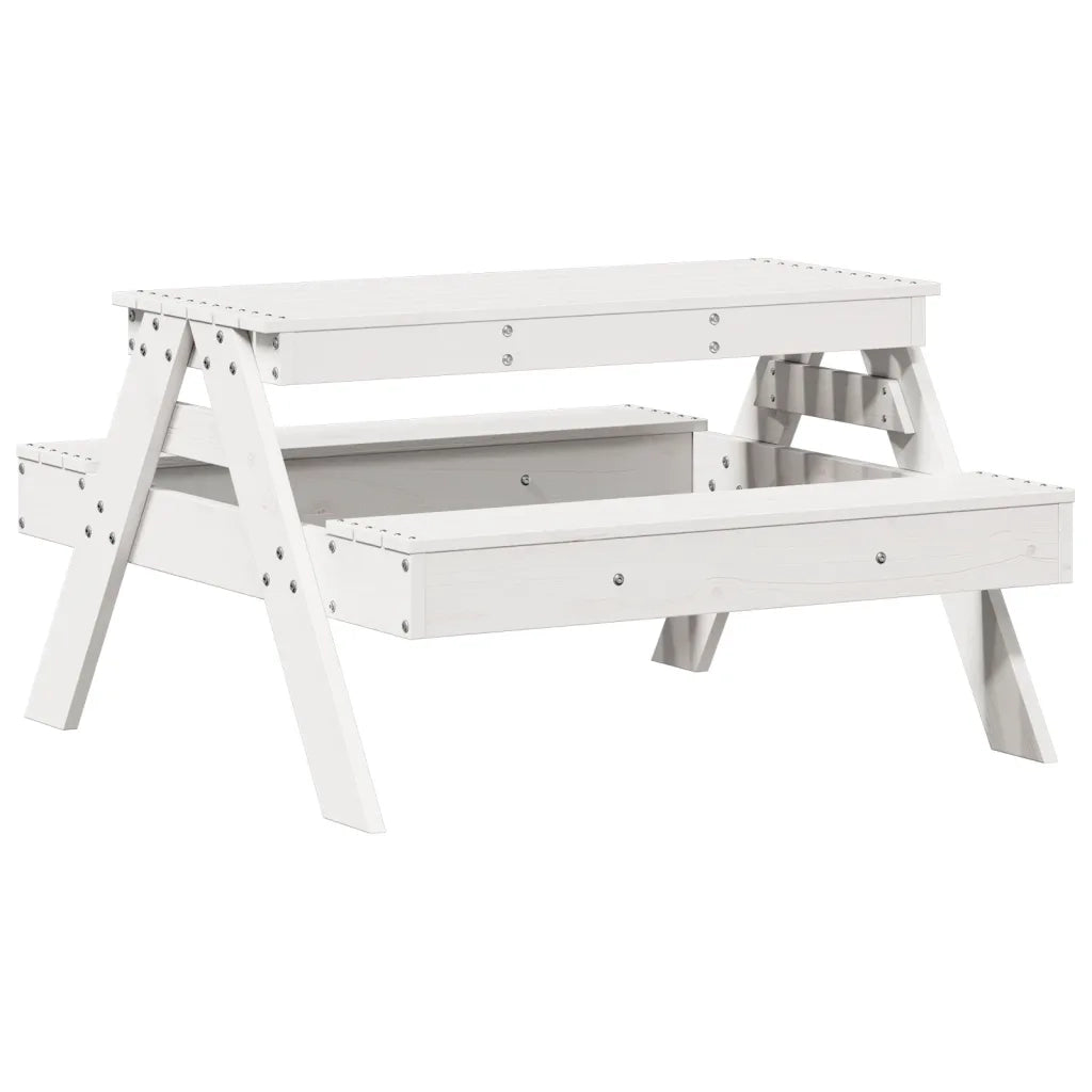 Tavolo Picnic per Bambini Bianco 88x97x52cm Legno Massello Pino