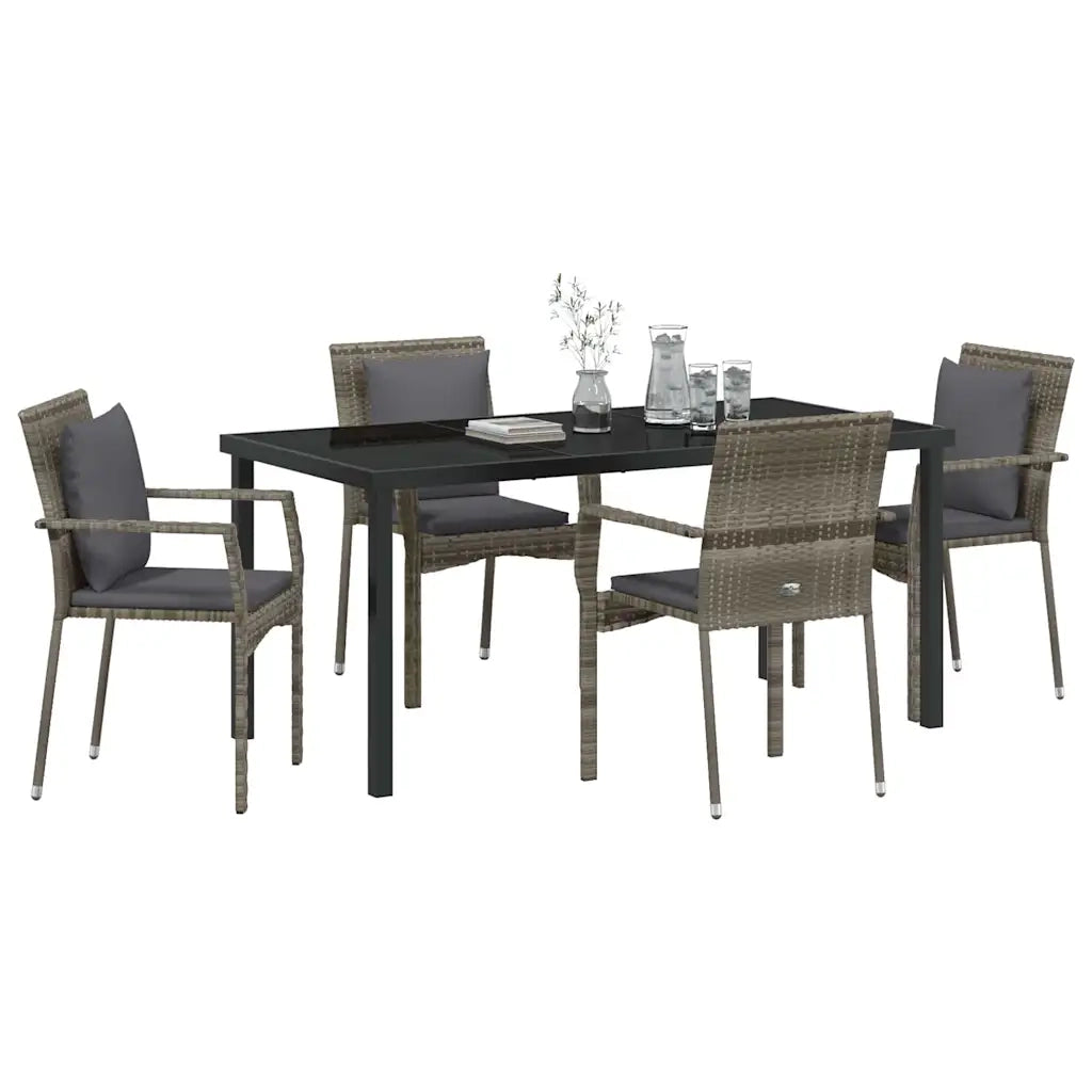 Set da Pranzo per Giardino con cuscino 5 pcs Grigio polyrattan 3380088