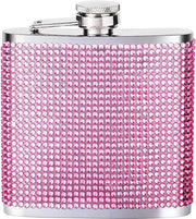 Fiaschetta in acciaio inossidabile, fiaschetta glitter, fiaschetta portatile, 180 ml (6 oz) senza boccata staccabile, fiaschetta mini con diamanti per donne per camminare, arrampicare, campeggiare (rosa)