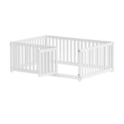 Letto a terra per bambini 140x200 cm in legno con sponde e cancelletto; senza rete; bianco