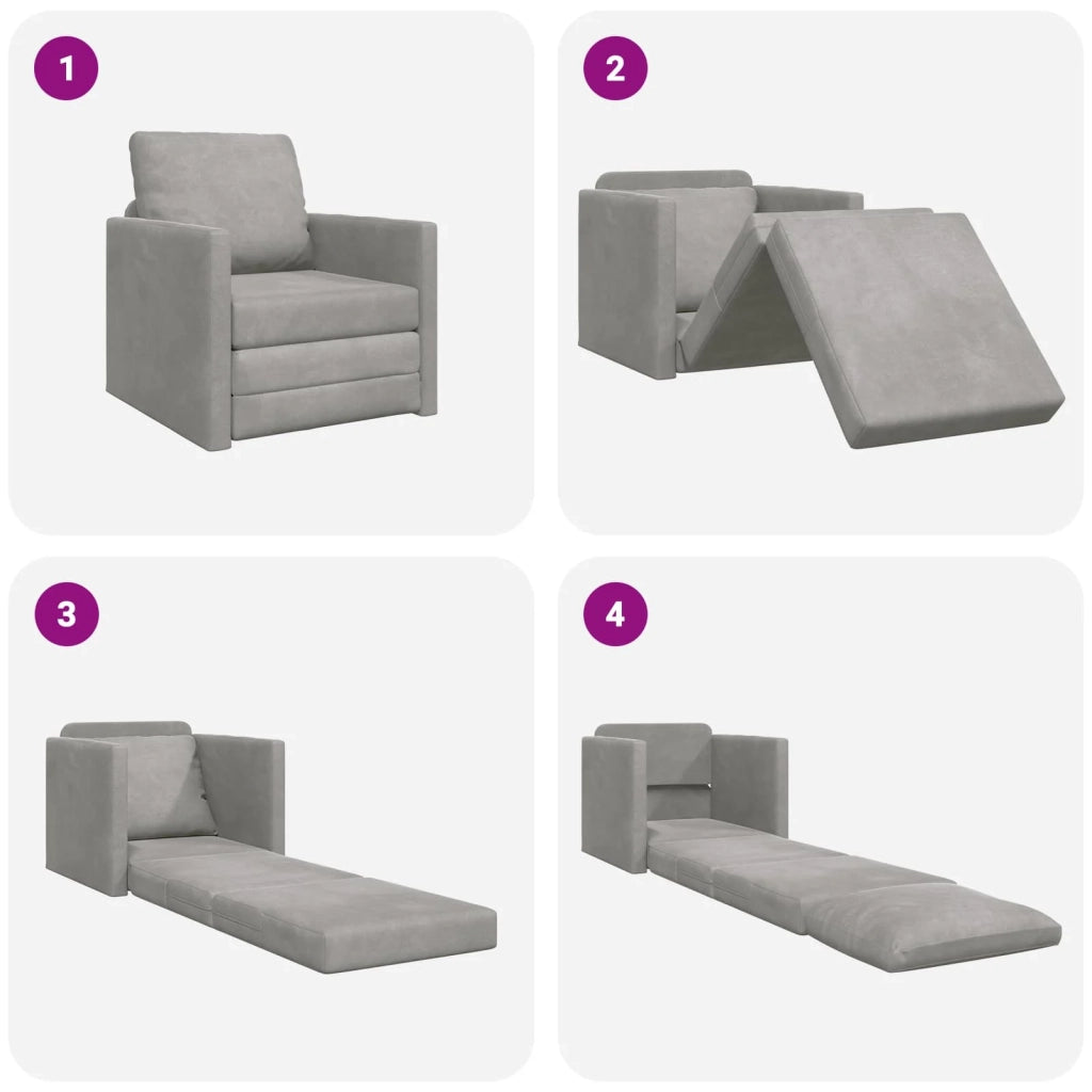 Divano letto | Sof¨¤ letto | Letto singolo Grigio chiaro 74 x 77 x 81 cm Velluto