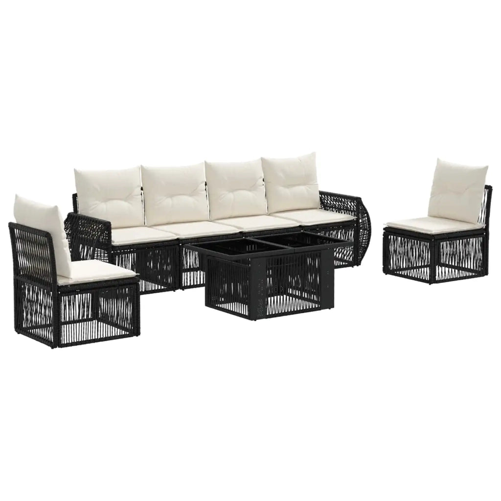 Set Divano da Giardino 7 pz Nero e Bianco Crema polyrattan 3436924