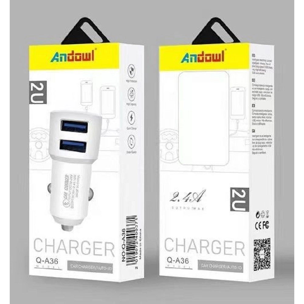 Trade Shop - Caricabatteria Caricatore Doppio Auto Q-a36 Corrente Totale 2,4a Con 2 Porte Usb -