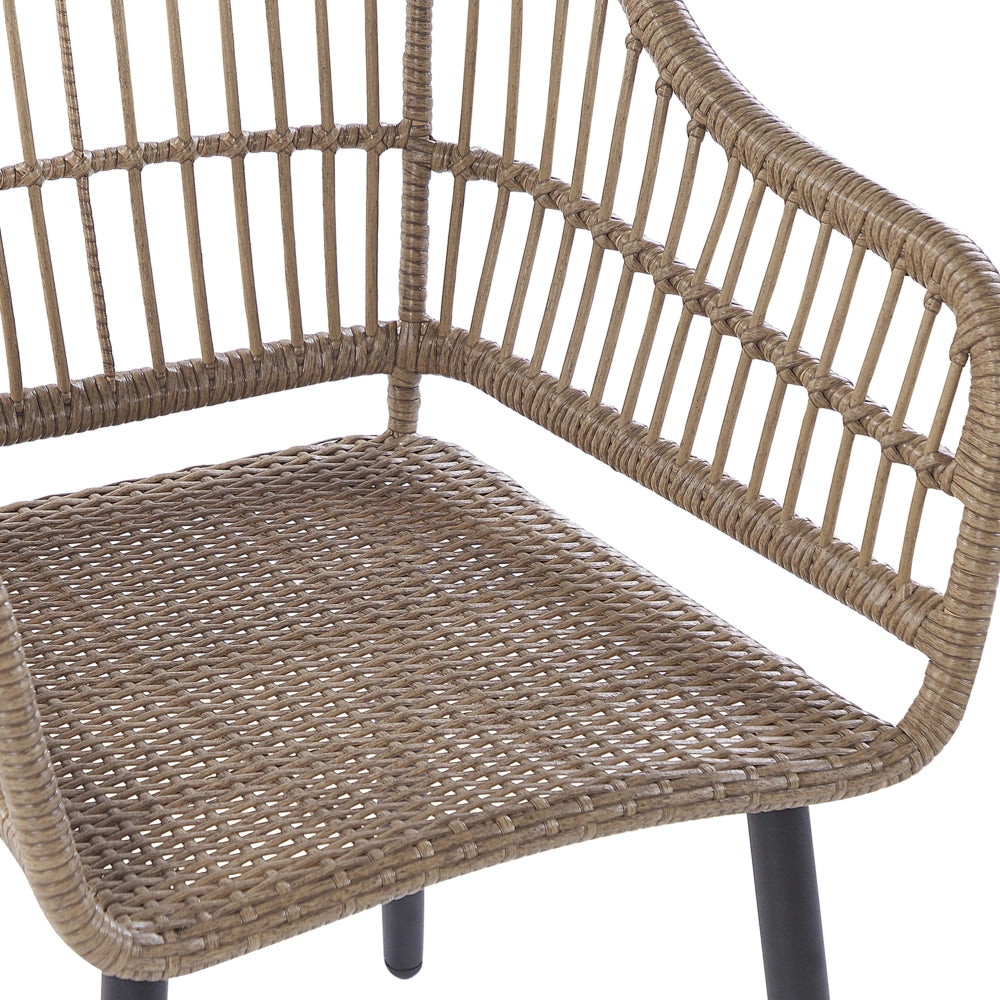 Set da bistrot da 3 pezzi in rattan sintetico marrone con gambe a forcina in metallo Nero piano in vetro