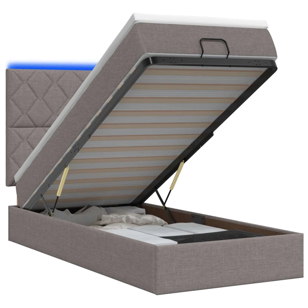 Letto Ottomano con Materasso e LED Tortora 80 x 200 cm Tessuto 3458114