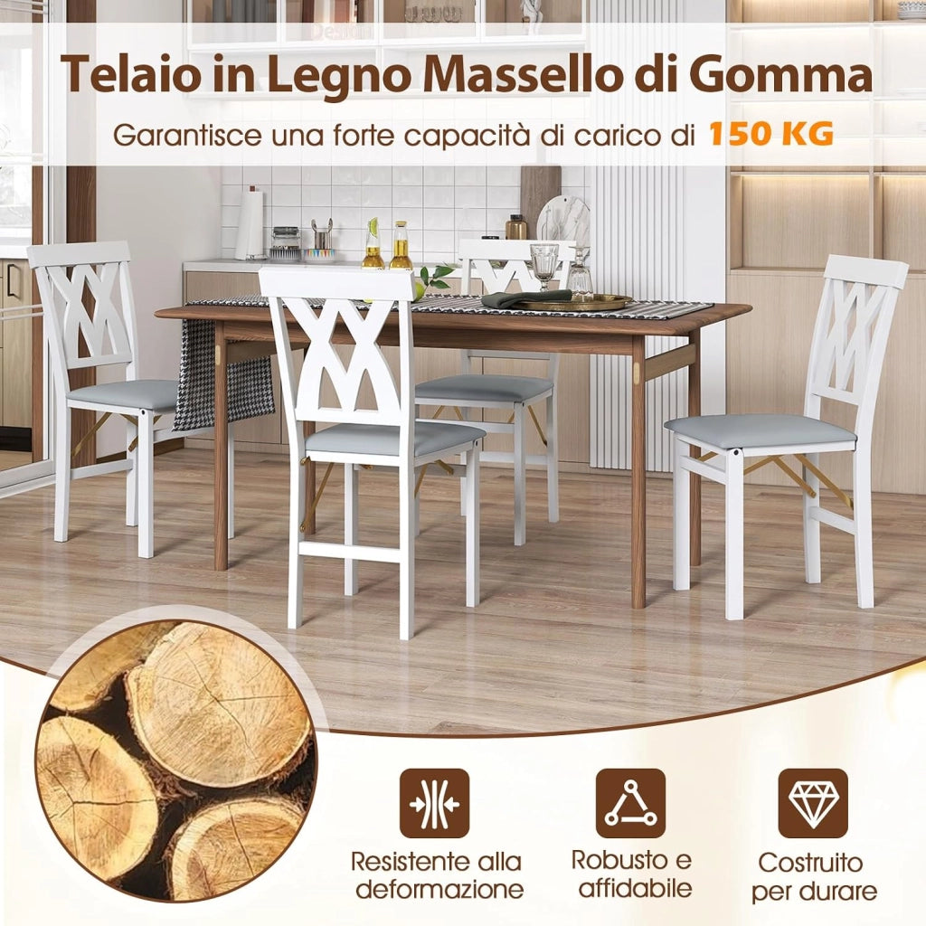 Set di 2 Sedie Pieghevoli, Sedie Ergonomiche di Gomma Senza Braccioli con Struttura in Legno di Gomma, Seduta Pieghevole da Pranzo con Schienale Curvo per Ristorante, Portata 150 kg (Bianco)