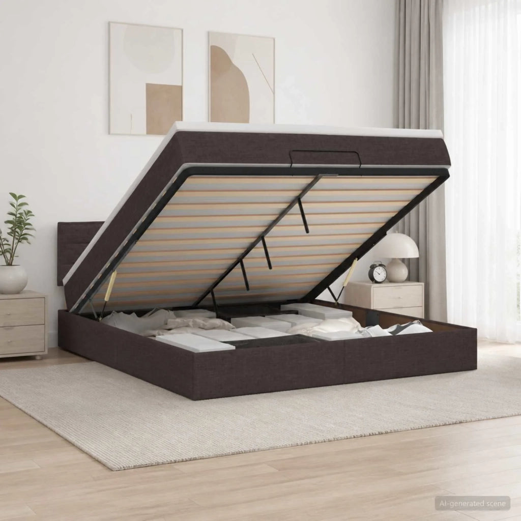 Letto Ottomano con Materasso e LED Marrone Scuro 160 x 200 cm 3456839