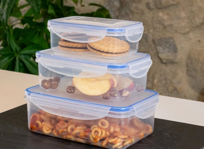 CONTENITORE RETTANGOLARE IN PLASTICA SET 'SUPERLOCK' kit 3 pezzi - lt 0,5 / 1,0 / 1,5  - ECOPLAST