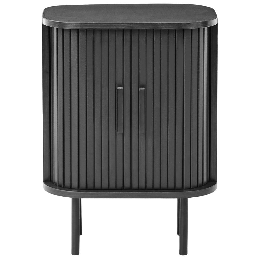 Comodino con ante scorrevole Legno scuro Gambe in metallo stile retrò camera da letto