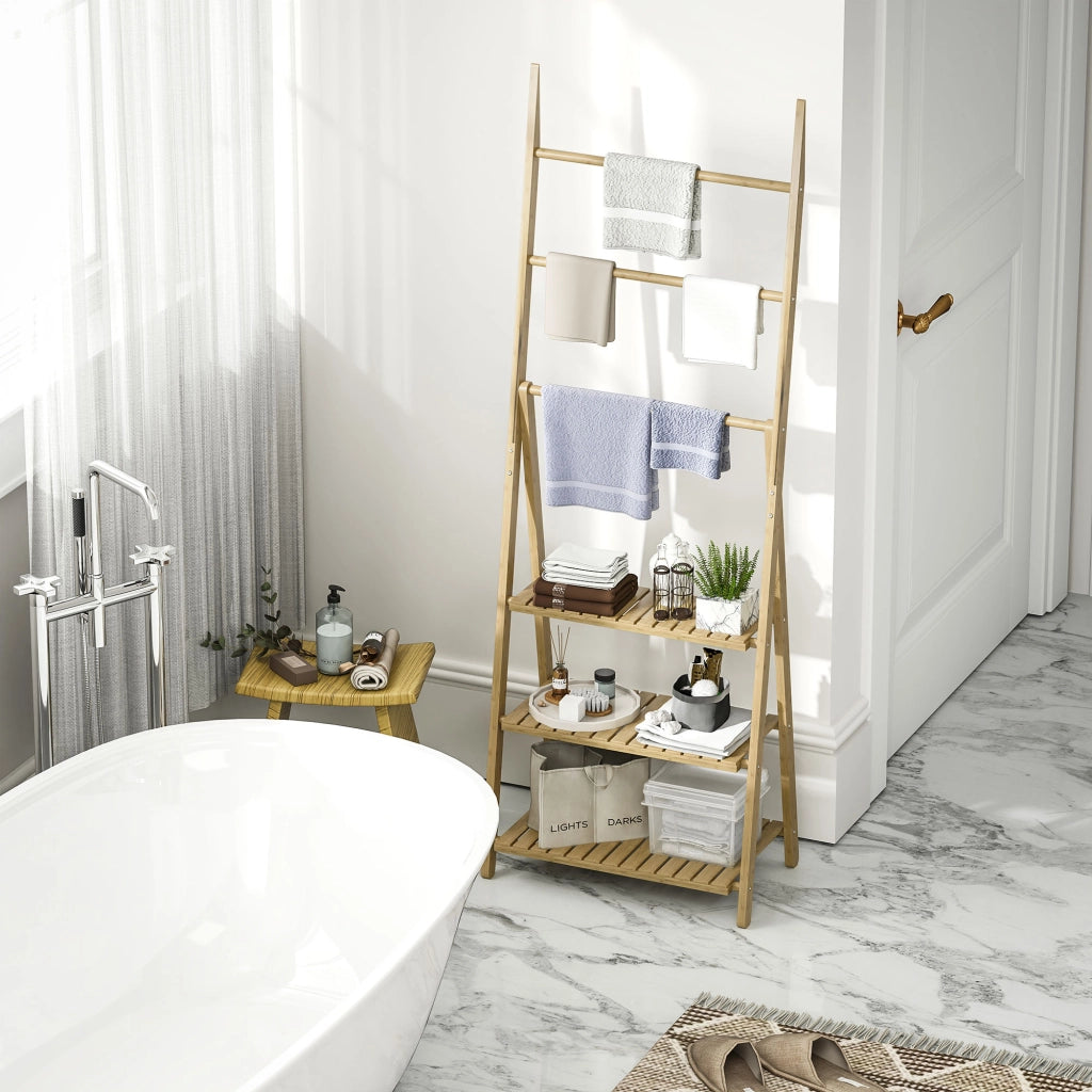 Mobile Bagno in Bamb¨´ 3 Ripiani con Porta Asciugamani ¨C Zephmum ¨C Bianco