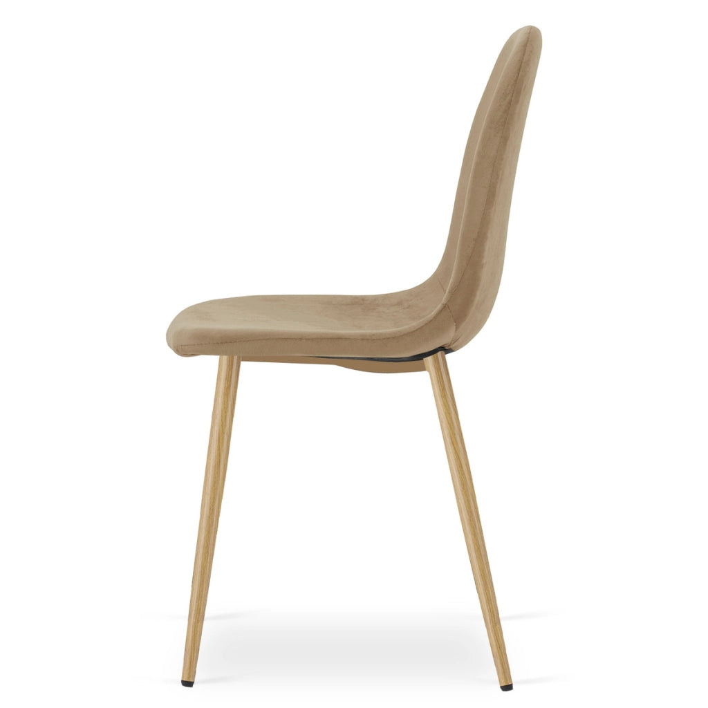 Sedia Padva in velluto marrone con gambe effetto rovere