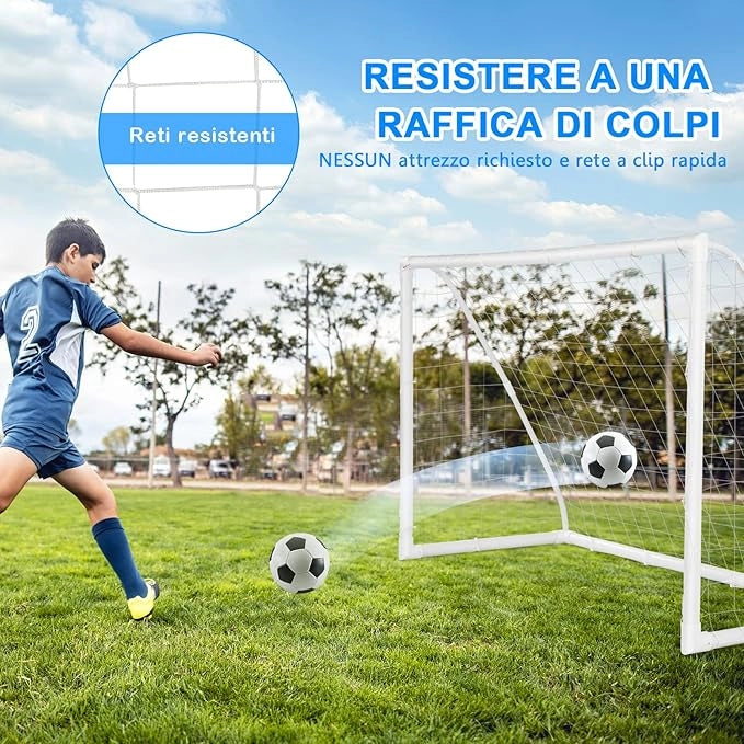 Porto per Calcio per Bambini, Rete da Calcio Resistente alle Intemperie e Telaio in UPVC con Pali di Fissaggio e Coni da Calcio per Allenamenti in Cortile
