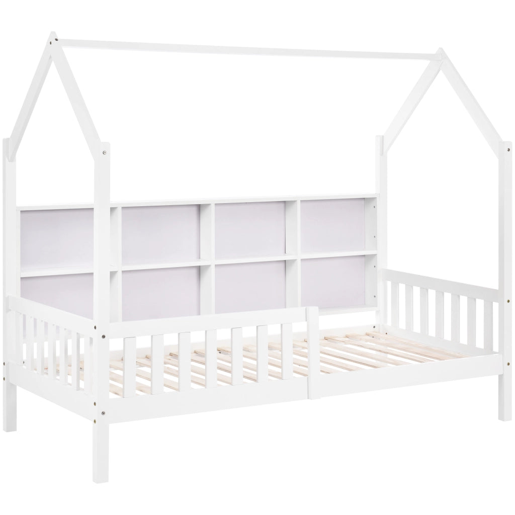Letto a casa per bambini bianco con funzione di stoccaggio in legno massello di pino 90x200 cm