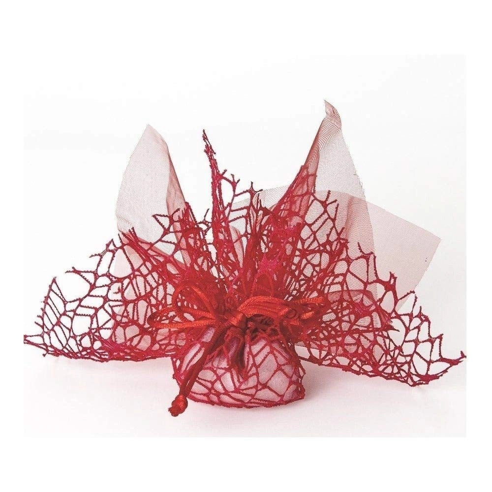Trade Shop - 20 Sacchetti Velo Veletti Organza Rete Tulle Per Confetti Matrimonio Bomboniere - Rosso