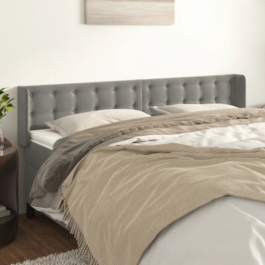 Testiera | Testata ad Orecchio Grigio Chiaro 203x16x78/88 cm in Velluto