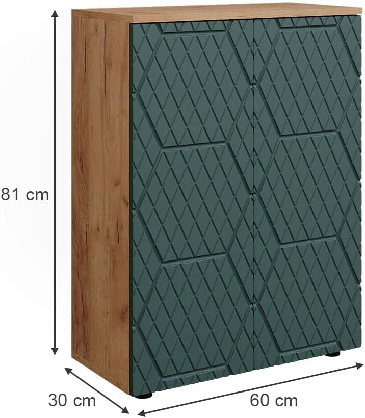 Mobile midi Irma, Goldkraft rovere/verde, 60 x 81 cm, per la conservazione in bagno e abbinabile alla serie Irma