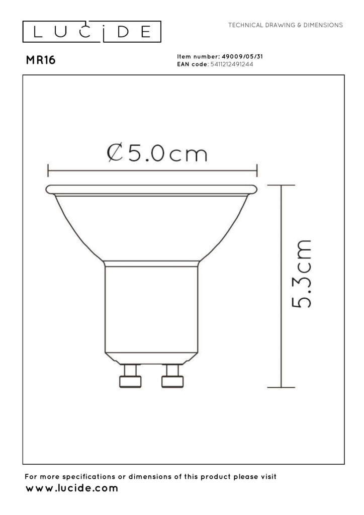 Lampadina LED riflettore GU10 5W 2200K 320lm Lucide