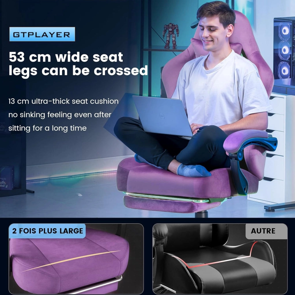 Sedia da gioco, traspirante, da ufficio, ergonomica, in tessuto di alta qualità, ergonomica, schienale regolabile a 160° e poggiapiedi estraibili, carico 180 kg,viola chiaro