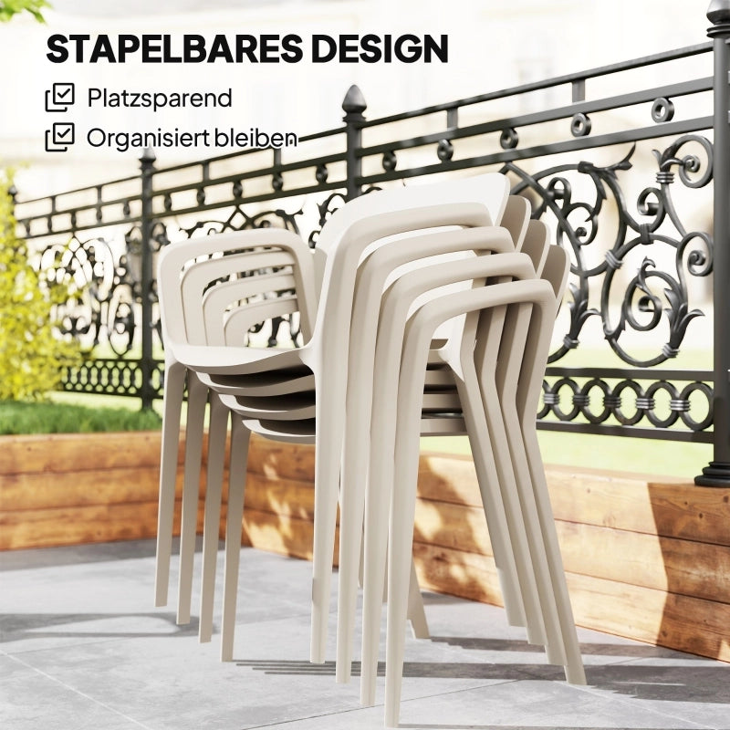 4 Sedie da Giardino Impilabili con Braccioli e Schienale; Resistenti ai Raggi UV e all'Acqua; Plastica; Bianca