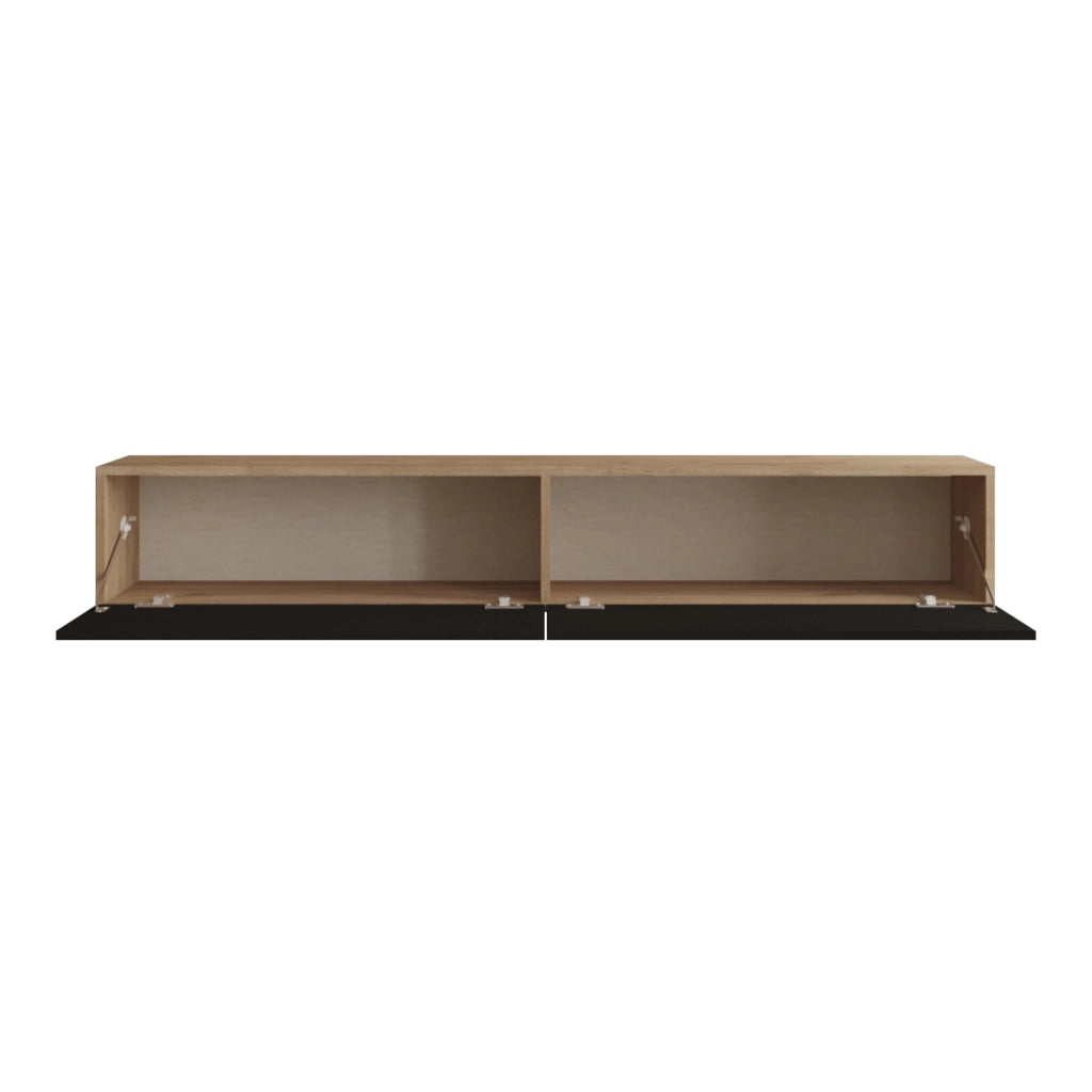 Mobile Porta TV Lapinlahti con 2 Ante a Ribalta Consolle da Parete 180 cm - Effetto Rovere / Nero [en.casa]